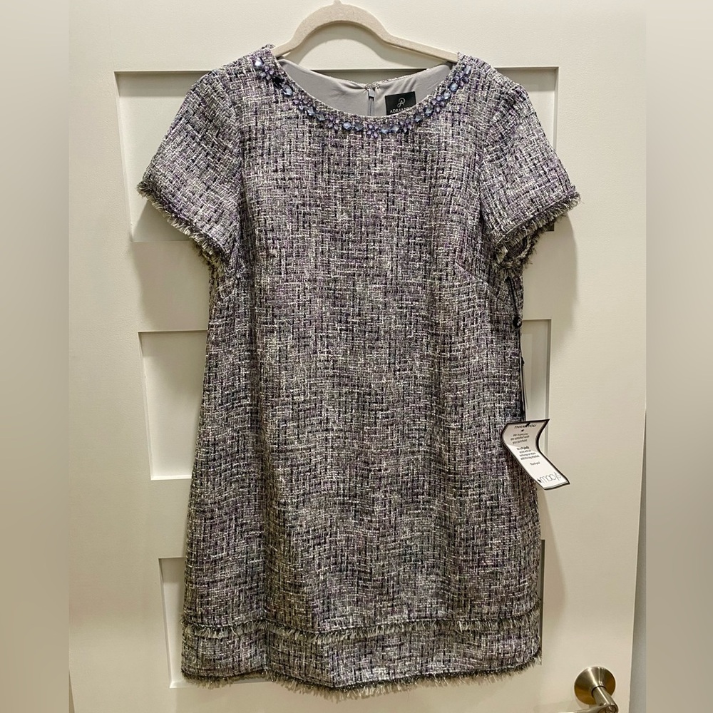 Adrianna Papell Tweed and tinsel mini dress size 14 - Picture 2 of 12